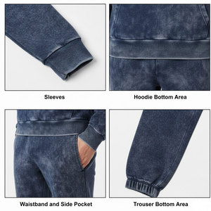 Ensemble de survêtement d'hiver respirant bleu marine délavé tendance 2026 pour homme, style streetwear, en molleton de coton épais, avec sweat à capuche personnalisé - Product Image 6