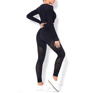 Ensemble de yoga sans couture réversible pour femme avec logo couleur personnalisée, soutien-gorge de sport et leggings, taille haute en dentelle unie délavée, 2 pièces extensibles dans quatre directions - Product Image 2