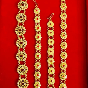 Conjunto de Collar y Aretes Florales Chapados en Oro de 24K de MOLL JEWELLERS, Última Moda India, con Circonitas, para Mujer, Regalo para Compromiso, Boda o Fiesta - Product Image 1