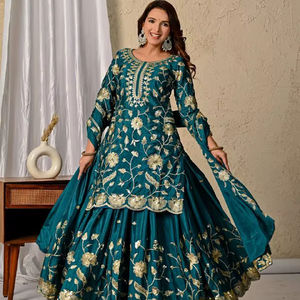 Ramdev Trading - Kurta Moderna para Mujer, Estampado Digital, Tela Chinnon de Seda, Secado Rápido, Bordado, para Fiestas, Bodas, Diwali - Product Image 1