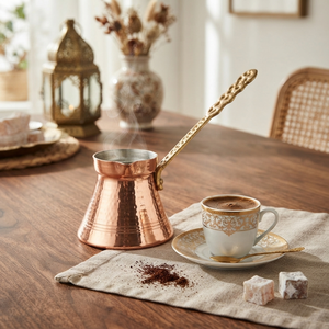 Cafetera turca de cobre pulido liso, Cezve, Ibrik árabe, Briki griega, calentador de leche y mantequilla para estufa con mango de latón macizo OEM - Product Image 4