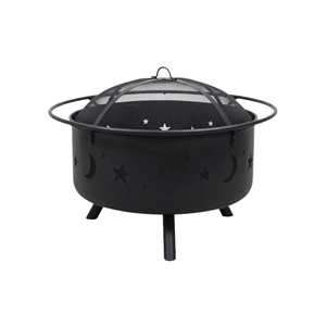 Brasero moderne d'extérieur en acier pour bois, foyer décoratif rond de jardin avec écran anti-étincelles et pique à bois FP011 - Product Image 1