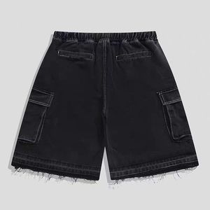 Men's Black <b>Cargo</b> Shorts Elastic Waist Mid Rise Canvas Material Breathable Casual Style Solid Color Woven Fabric Pockets - Product Image 2