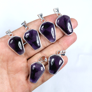 Colgante de Amatista en Forma de Paz Hecho a Mano, Chapado en Plata, Estilo Bohemio, Unisex, Regalo Minimalista, Joyería Gótica, Pieza Destacada, Venta al por Mayor - Product Image 1