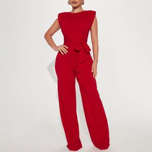 Mono de Mujer Rojo sin Mangas con Cinturón, Diseño Nuevo, Elegante, Largo, para Fiestas de Primavera/Verano, Venta al Por Mayor - Product Image 1