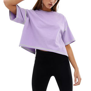 Camiseta Corta Holgada para Mujer con Costuras en Contraste, Estilo Urbano Informal, Logotipo Personalizado, Venta al Por Mayor - Product Image 6