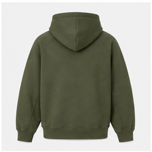 Sweat à capuche athlétique surdimensionné pour homme vert mousse personnalisable sans cordon de serrage, devant uni, en molleton de coton mélangé dense MHOOD-0034 - Product Image 2