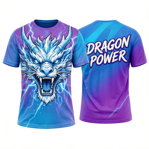 Camiseta Deportiva Dragon Power con Estampado Completo, Unisex, Cuello Redondo, Manga Corta, Secado Rápido, Poliéster, para Todas las Temporadas, Talla Adulto - Product Image 1