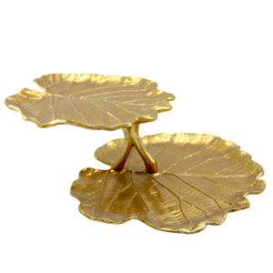 Plateau de service en aluminium moulé, finition or brillant et feuille d'argent, plateau à fruits à 2 niveaux, vaisselle décorative multifonctionnelle - Product Image 2
