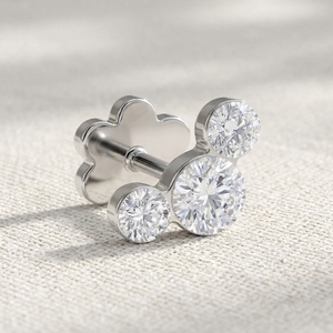 925 Sterling Silver Bezel Setting Triple Stone <b>Stud</b> Earrings Rhodium Plated for Engagement Wedding Gift <b>Cartilage</b> Helix Ear - Product Image 3