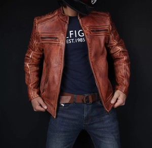 Chaqueta de Lona y Cuero Genuino Premium para Hombre, Estilo Motero Clásico Urbano Moderno, Transpirable, Resistente al Viento, Chaqueta de Invierno - Product Image 4