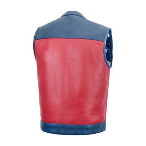<b>Men</b>’s Multi Color Genuine Leather Club Style <b>Biker</b> Vest Snap Down Slash Pockets Covered Snaps with Cropped Center Zipper - Product Image 1