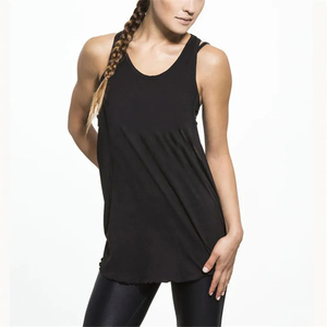 Women's <b>Black</b> Scoop Neck Tank <b>Top</b> <b>Long</b> Length Knitted Casual Breathable Activewear <b>Top</b> Solid Color No Printing - Product Image 1