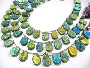 Natural Titanium Coated Agate Green Druzy Pear Shape Beads Strand <b>10</b> <b>Inches</b> Long - Product Image 6