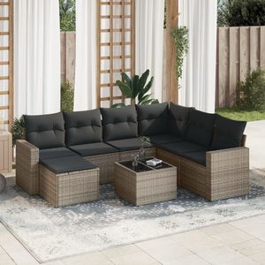 <b>Grey</b> Pe Rattan Garden Sofa Set Steel <b>Frame</b> 6 Seater Outdoor Furniture Contemporary Design - Product Image 1