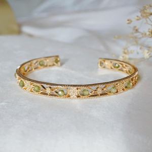 Adjustable Peridot Open Cuff Bangle Natural <b>Gemstone</b> 925 Sterling Silver 14K Gold Plated August Birthstone Gift - Product Image 4