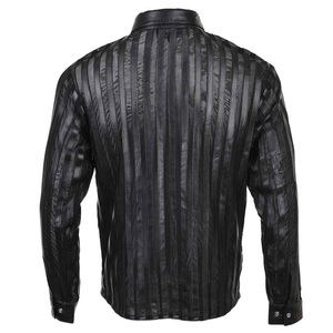 Men's Black Striped Satin Dress <b>Shirt</b> Full Sleeve Turn-down Collar Formal Style Autumn Wear - Product Image 4