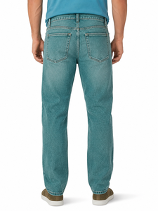 Jean en denim délavé coupe droite pour homme, taille mi-haute, coupe classique, en coton, idéal pour l'automne - Product Image 2
