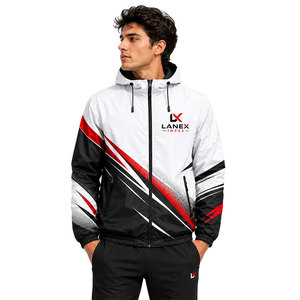 Custom White Black Red Hooded Windbreaker <b>Jacket</b> Lightweight Waterproof Running <b>Jacket</b> Sublimation Sports Training Outdoor Coat - Product Image 2