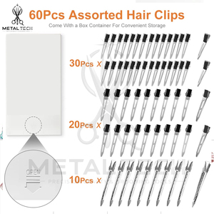 Kit professionnel de pinces à cheveux courbées en métal pour salon de coiffure, pinces de séparation type bec de canard avec boîte de rangement en plastique transparent - Product Image 2