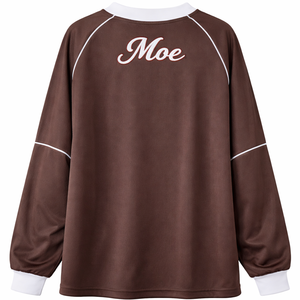 قميص كرة قدم أمريكية نسائي مخصص بأكمام طويلة وياقة على شكل V، تصميم فضفاض وقابل للتنفس، ملابس الشارع بعلامة تجارية خاصة للبيع بالجملة - Product Image 6