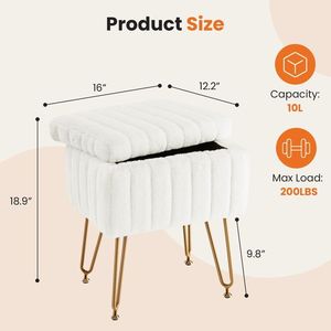 Modern Faux Fur Square Ottoman with Storage Adjustable Metal Legs Cute <b>Small</b> <b>Footstool</b> - Product Image 3
