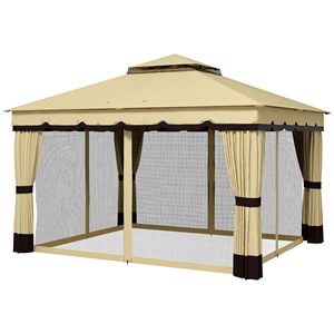 Gazebo da Esterno 3x3,6m con Doppio Tetto, Zanzariera e Tende - Riparo per Villa, Giardino e Terrazza - Product Image 1