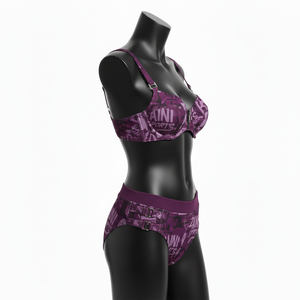 Ensemble de bikini pour femme en polyester et élasthanne 220 GSM de qualité supérieure, imprimé violet avec empiècements sportifs, haut zippé, logo personnalisé pour ensemble de bikini - Product Image 3
