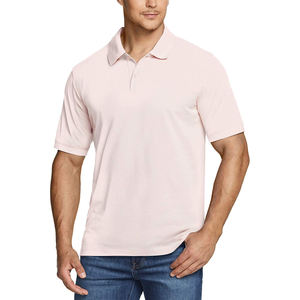 T-shirt en jersey de coton rose clair à manches courtes pour homme, couleur unie, respirant, tricoté, 180g, coupe classique - Product Image 1