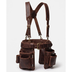 Ceinture porte-outils en cuir faite à la main avec plusieurs compartiments de rangement, porte-marteau et coutures renforcées, disponible en gros - Product Image 5