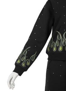 Conjunto Deportivo Negro con Capucha para Mujer, con Estampado de Llamas y Puntos, Cierre de Cremallera en Manga Larga, Pantalones Holgados Casuales, Ropa de Otoño - Product Image 4