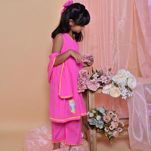 Arthlife Export Quality Girls Cotton <b>Kurti</b> with Solid Pink Color Traditional Embroidery Skin-Friendly and Breathable Fabric - Product Image 1