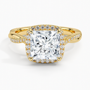 Bague de fiançailles en diamant taille coussin, or jaune, sertie pavé, bijoux fins classiques pour femme - Product Image 1
