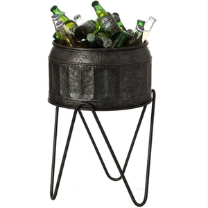 Modern Galvanized Beverage Tub with Iron Stand Rustic Metal Ice Bucket Standing Wine <b>Cooler</b> <b>Drink</b> Chiller for Outdoor Parties - Product Image 3