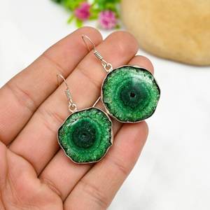 Pendientes Colgantes de Plata de Ley 925 Hechos a Mano con Cuarzo Druzy Verde Solar, Joyería de Piedras Preciosas, Regalo - Product Image 6