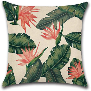 Funda de Cojín de Lino con Estampado de Follaje para Sofá, Sala de Estar y Patio Exterior - Product Image 1