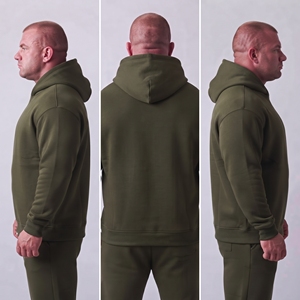 Sweat-shirt à capuche vert olive pour homme, pull à manches longues avec poche kangourou - Product Image 5
