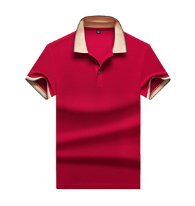 Chemise décontractée de golf pour homme rouge à col montant, manches courtes, imprimé numérique, anti-plis, logo frontal, tricotée unie 180g - Product Image 4