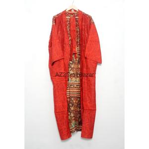 100% Pure Silk Patchwork V-neck Sari Kimono <b>Robe</b> Light Weight Vintage Soft Breathable Quick Dry <b>Beach</b> Party Gown Indian Women's - Product Image 5