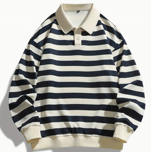 Polo de manga larga para hombre, Camiseta de cuello polo en blanco con servicio personalizado a rayas, Polo de manga larga con logotipo personalizado para hombre - Product Image 4