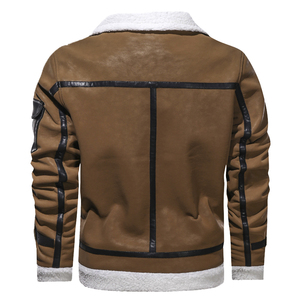 Men's Brown Genuine <b>Leather</b> Biker <b>Jacket</b> Sherpa Lining Zipper Closure Eco-Friendly Breathable Windproof <b>Winter</b> Moto Coat Regular - Product Image 2