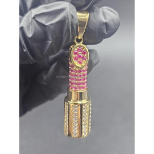 Luxury <b>Iced</b> Lipstick Pendant With Gold And Pink Stone Design Full Diamond Look Setting Hip Hop Jewelry <b>Chain</b> - Product Image 1
