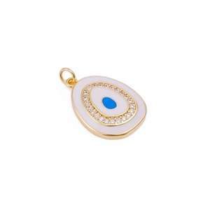 Pendentif mauvais œil plaqué or émail blanc bleu Accents zircon cubique incrusté de laiton pour collier de fête bijoux - Product Image 2