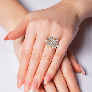 14K แหวนทองลายจุดสีเหลืองทองแหวนทอง18K ประดับด้วยมงกุฎเพชรตัดสดใส - Product Image 2