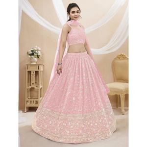 Paillettes roses spectaculaires Georgette Wedding Wear Lehenga Choli - Product Image 5