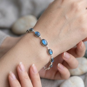 Natural Labradorite <b>Bracelet</b> 925 Sterling Silver Blue Flash Labradorite Oval Cabochon <b>Adjustable</b> Statement <b>Bracelet</b> - Product Image 4