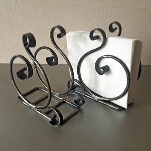 Vintage Metal Scroll Napkin <b>Holder</b> Rustic Decorative <b>Tissue</b> Organizer Tabletop <b>Kitchen</b> Dining Display Stand - Product Image 1