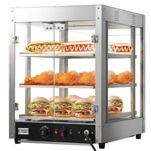 Scaldapasticceria Commerciale da Banco a 3 Livelli 800W con Riscaldamento 3D, Illuminazione a 3 Colori e Ventola Inferiore per Esposizione e Riscaldamento di Pizza e Pasticcini - Product Image 1