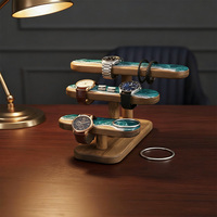 Expositor de Joyería de Madera Maciza Pulida de Lujo con Diseño de Ola Oceánica, Multifuncional, para Relojes y Pulseras, Ideal para Graduaciones, Halloween y Pascua