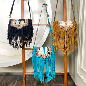 2025 vente en gros nouveauté usiné à la main en cuir de vachette femmes sac à bandoulière Vintage épaule fronde sac à main avec gland détail - Product Image 4